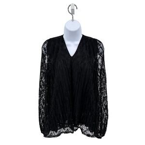 Lauren Conard LC Black Lace Open Shoulder Blouse WMNS Small Sheer Top Lined Boho
